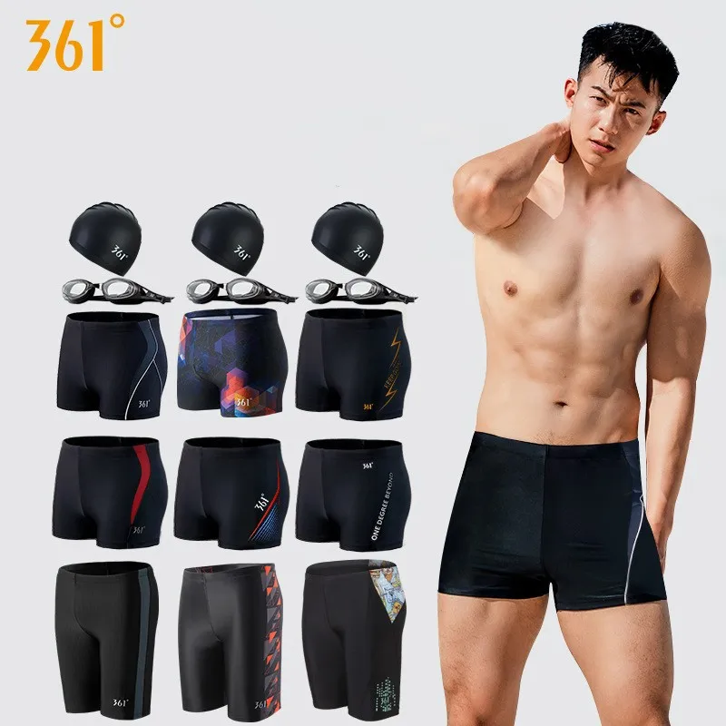 

361Men's Professional Competition Plus Size Swim Trunks Glasses Cap With Nose Clip Earplugs Quick Dry Beach Bathing Surf Shorts