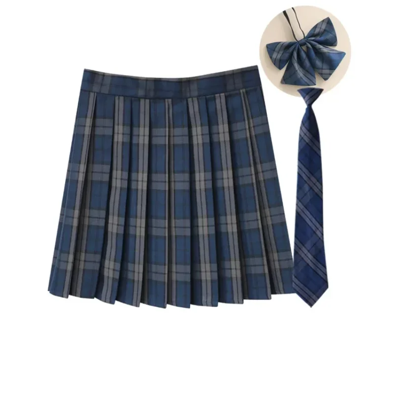 Women Summer Plaid Pleated Skirt With Necktie Bowtie Korean Jk Skirt Uniform Japanese School Preppy A Line Mini Skirts 5