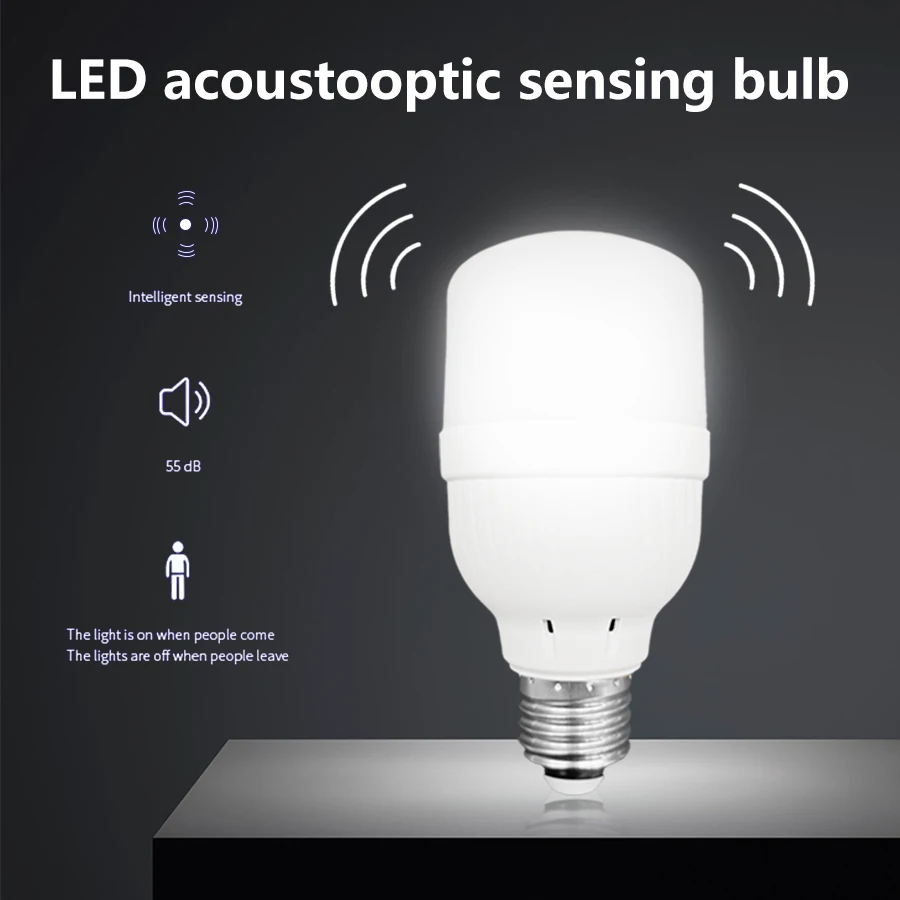 220V Led Light Bulb E27 Socket with Sound and Light Sensor Automatic ...
