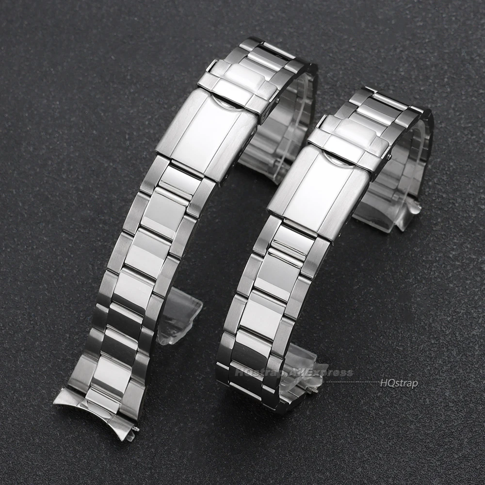 Elegant Curved End Stainless Steel Watch Strap with Folding Buckle