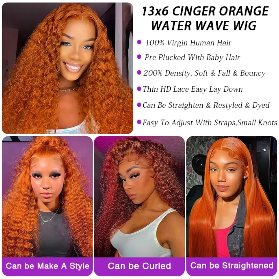 30 Inch Ginger Hd Lace Wig 13X6 Human Hair Deep Wave Human Hair Wigs 13X4 Hd Lace Frontal Wig 250 Density Colored Lace Front Wig