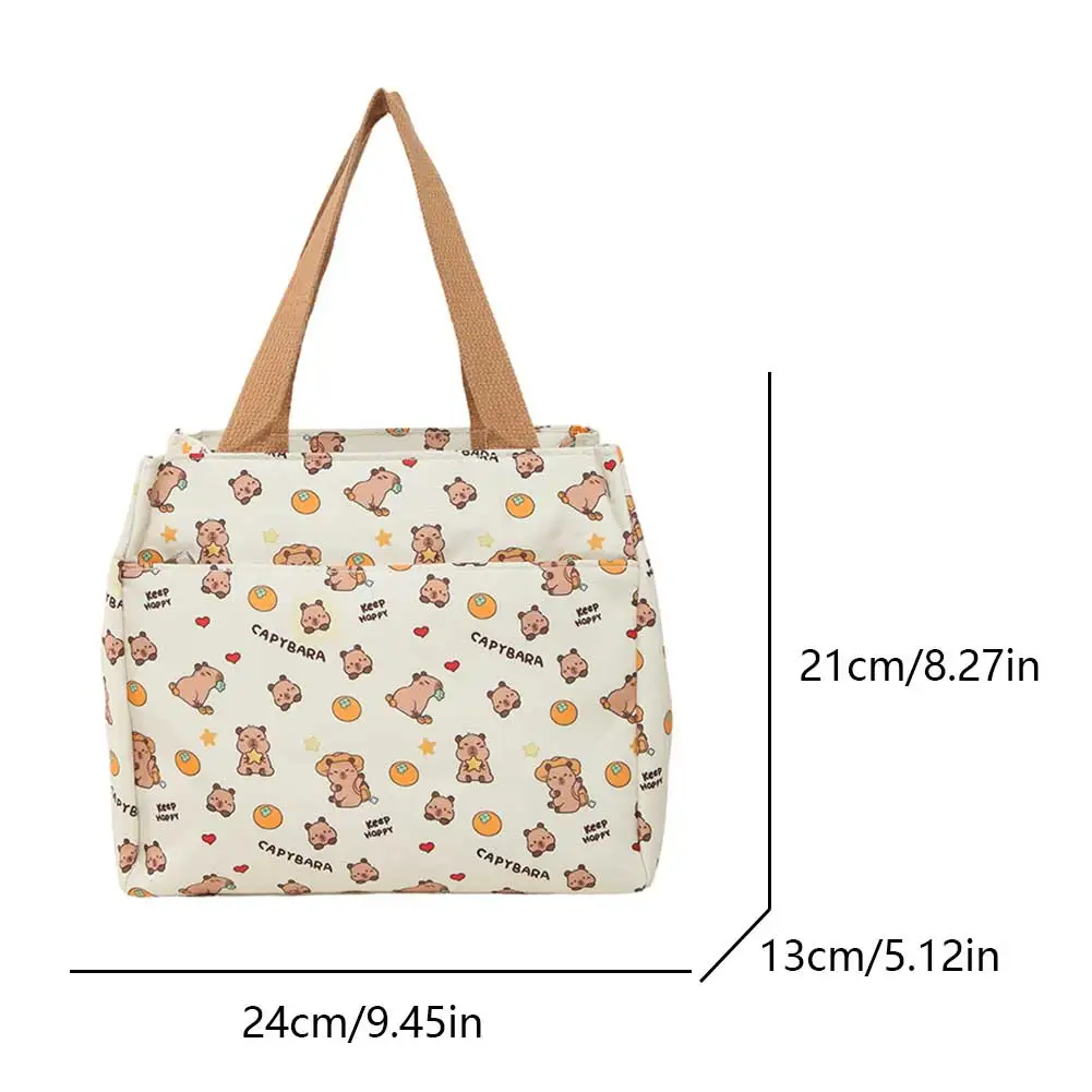 Women Canvas Cute Printed Handbag Large Capacity Adorable Capybara Tote Wear Resist Nylon Student Shoulder Bag Trip Beach Bag