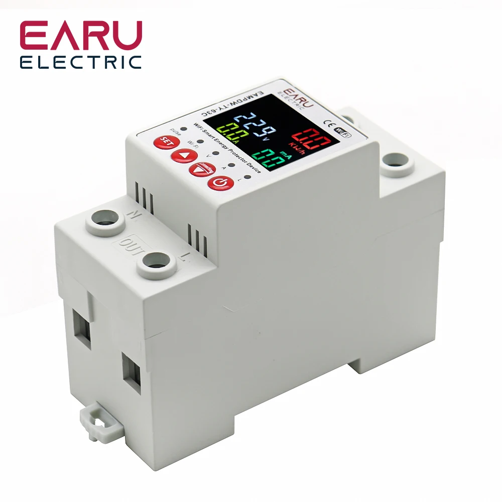 TUYA APP 2P 63A WiFi Smart Circuit Earth Leakage Over Under Voltage Protector Re