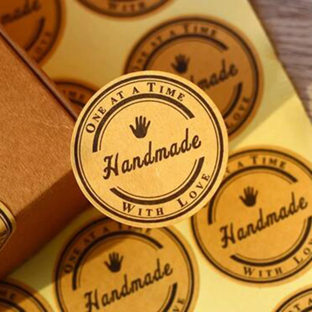 

100pcs 38mm Hand Made One At A Time With Love Bakery Packing Sticker Gift Bags Boxes Decoration Sealing Label