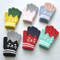 Cute Children Thickened Warm Gloves For Students 6-11Y Winter New Cat Knitted Mittens Outdoor Knitting Cycling Skiing Gloves 2