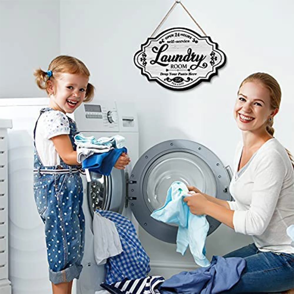 Vintage Laundry Room Wooden Sign Laundry Room Decor Home Family Decor Sign for Laundry Room  Bathroom  8.8 x 6.3 x 0.2 Inch