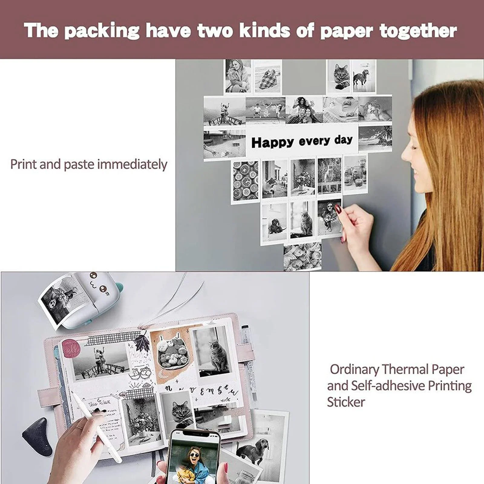 Mini Printer Thermal Sticker Paper Colorful Adhesive Self-adhesive For Wireless Bluetooth Photo Inkless Printer 57mm