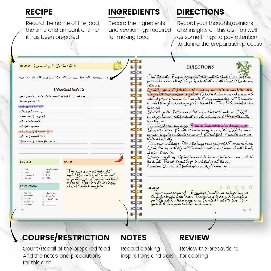 Elegant Hardcover Recipe Book with Full-Color Interior for 80 Personalized Recipes