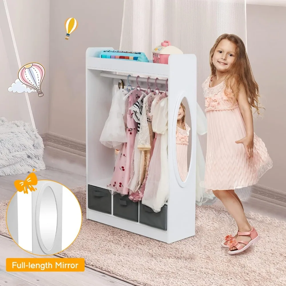 Large Dress up Storage w/Mirror, Kids Costume Organizer, Portable Closets with Non-Woven Drawers,Kids Costume Close Open Storage 3