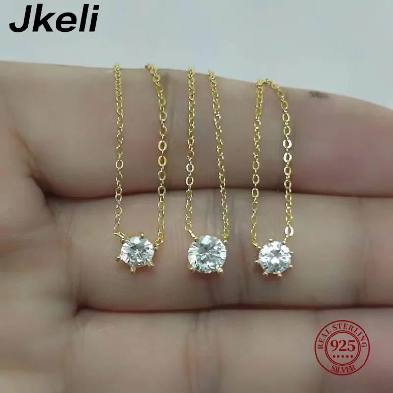 Jkeli 18k 골드 도금 목걸이, 다목적 싱글 스파클링 지르콘 쇄골 체인, 여성용 웨딩 쥬얼리