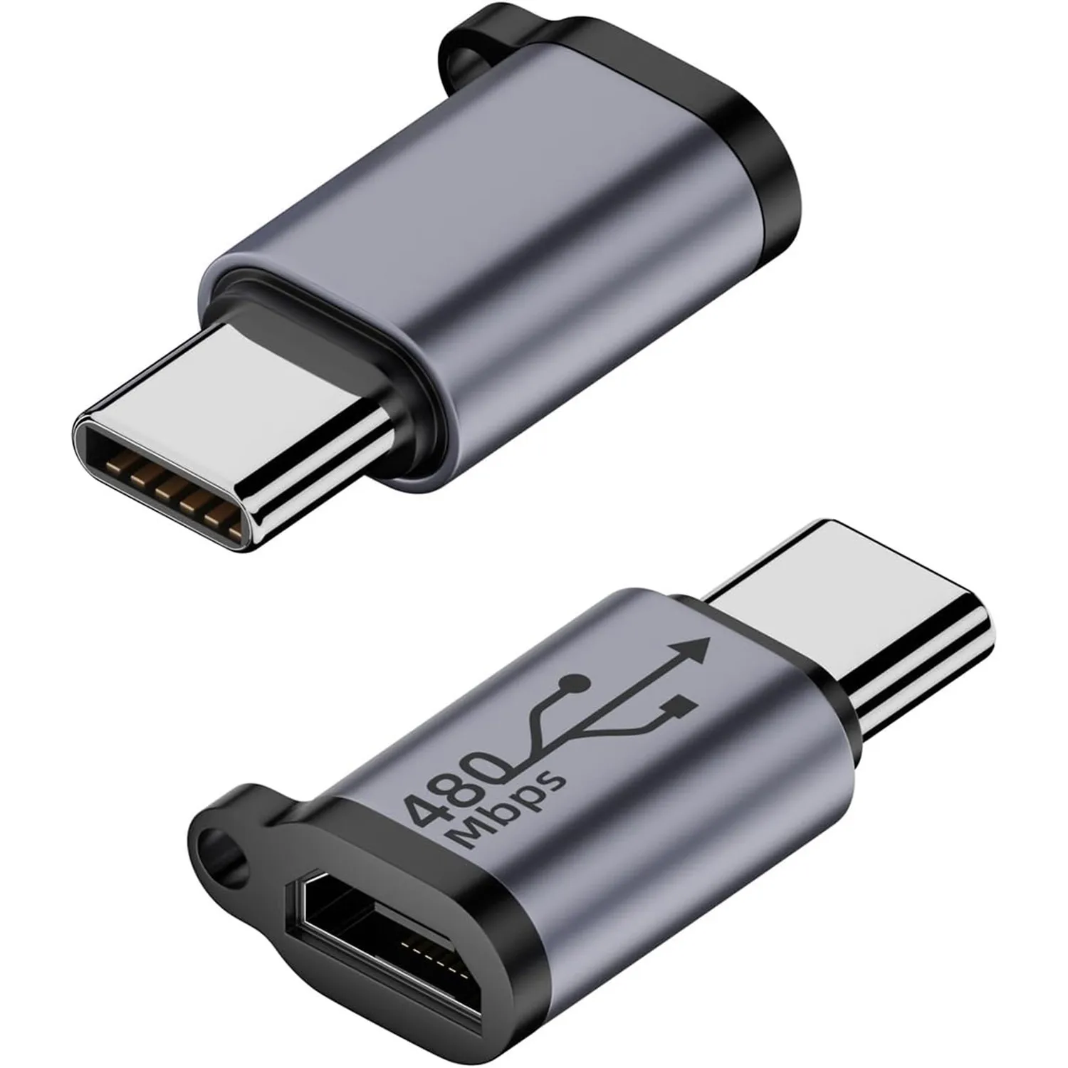 USB C Erkek - Mikro USB Dişi Adaptör USB C Fişi - Mikro USB Jakı Veri Konektörü, Destek 18W 9V/2A Şarj, Veri Aktarımı 2 paket