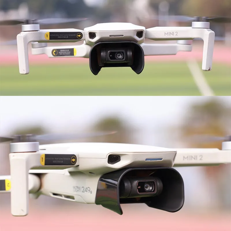 Pare-soleil pour DJI Mini 2/Mini SE/Mini 2 SE/Mini 4K démonté, avec le drone en arrière-plan.