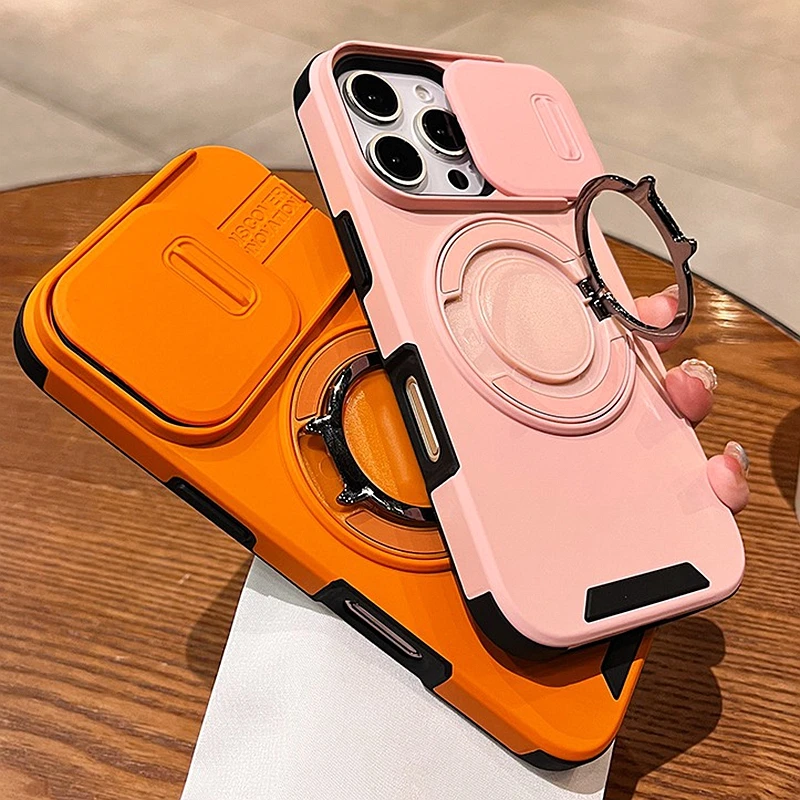 Premium Magnetic Ring Wireless Charging Phone Case with Protective Bracket Cover