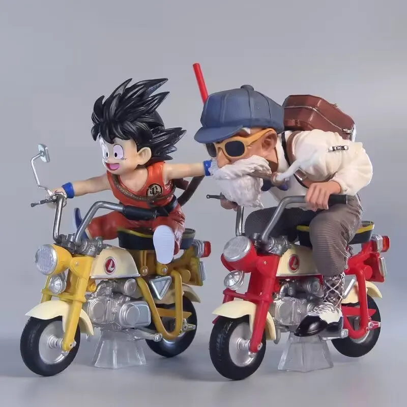 

14CM Dragon Ball Z Anime Figure Son Goku Master Roshi Locomotives PVC Kame Sennin Motorcycle Toys Decor For Children Collector