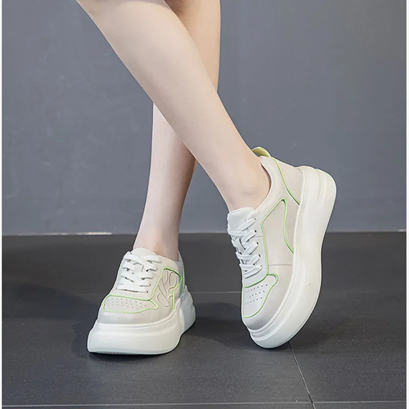 Little White Shoes Women's Platform Muffin Shoes Spring2023new First Layer Cowhide Versatile Breathable Casual Single Shoe Woman
