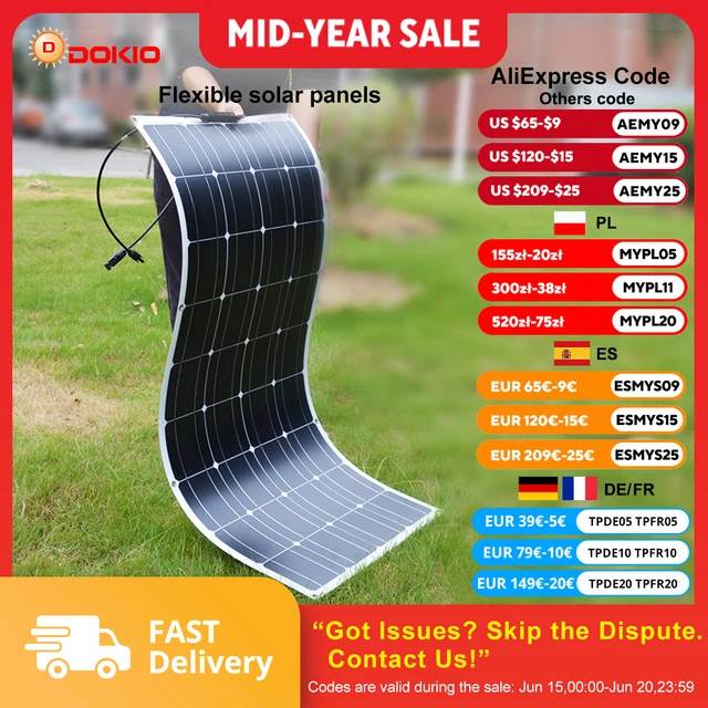 DOKIO-Panneaux solaires flexibles monocallins étanches, 18V, 100W, 200W, 400W, panneaux solaires étanches, camping, montres, charge domestique 12V 1