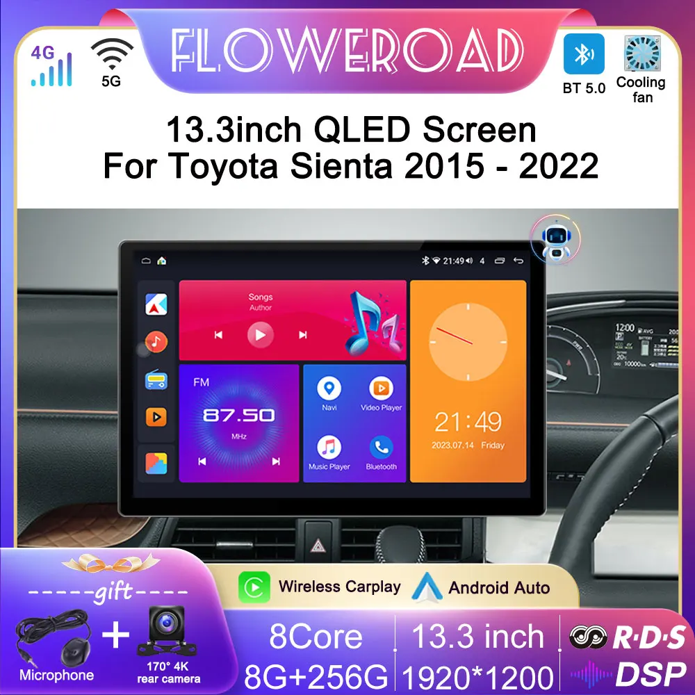 

13inch Android Auto Car Radio For Toyota Sienta 2 XP170 2012 - 2016 Multimedia Player GPS Navigation DSP Stereo Monitor Carplay