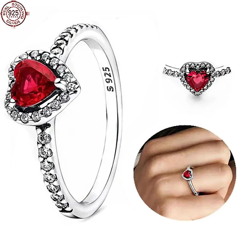 

Bestselling 925 sterling silver red heart-shaped ring, colorful crystal ring fit charming bracelets, women's jewelry, DIY gifts