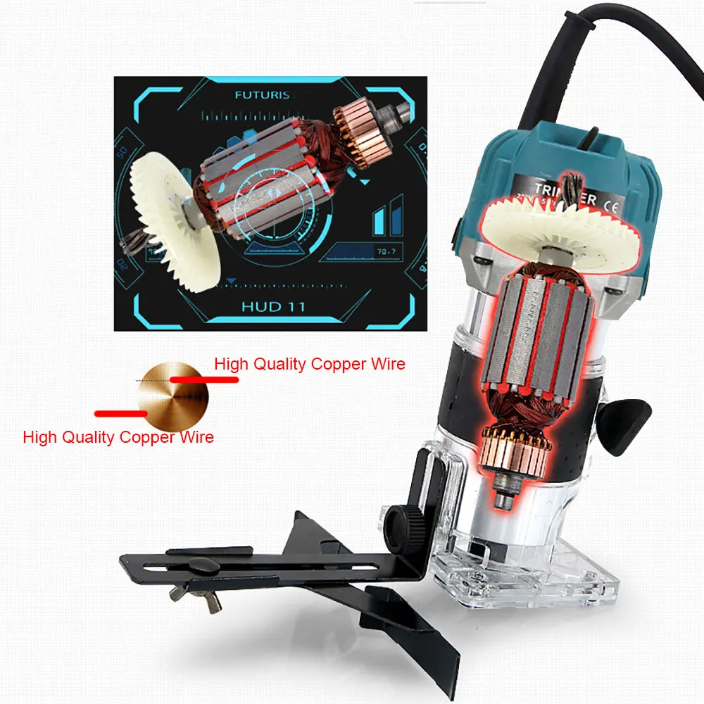 800w 30000rpm Wood Router Kit，6 Speed Electric Trimmer Woodworking Tool Power Carpentry Manual Trimmer Tools With Milling Cutter