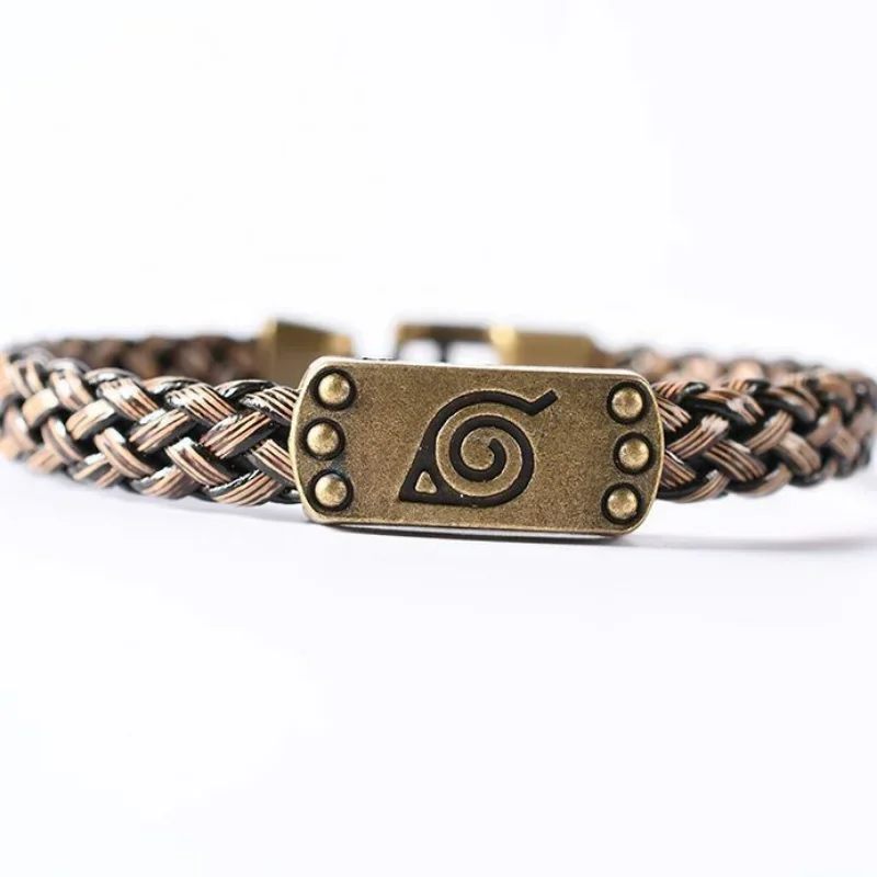 Handcrafted Retro-Style Leaf Design Leather Bracelet Inspired by Japanese Anime