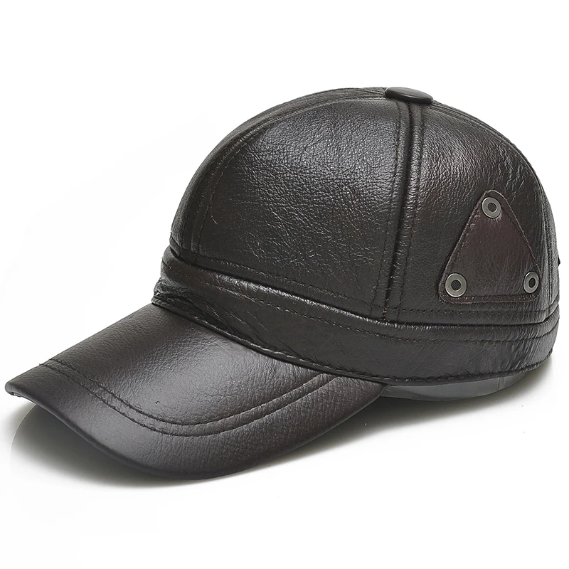 2025 New Style Men Brown Cow Leather Baseball Outdoor Real Leather Retro Hat Adjustable Real Cowhide Leather Baseball Cap 2