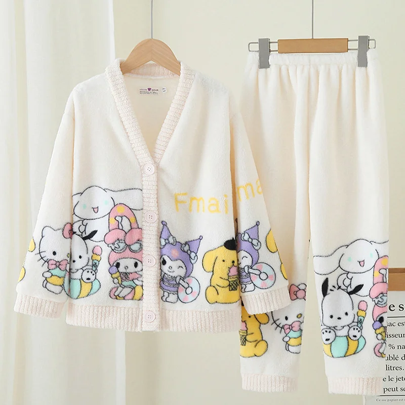 

Sanrio Hello Kitty Soft Plush Pajamas Kawaii Cinnamoroll Anime Parent-Child Pajamas Suit Cute Cartoon Fleece Homewear Sets