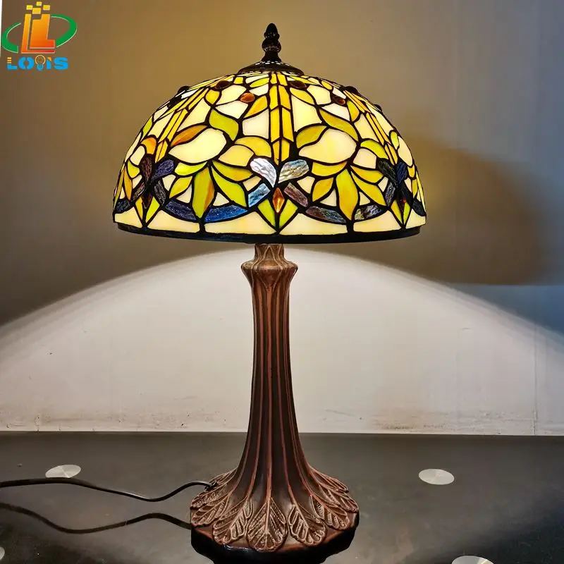 

2023 New European Leaf Table Lamp Tiffany Style Bar, Restaurant Decoration, Study Reading Glass Lighting E27 Gift Classical