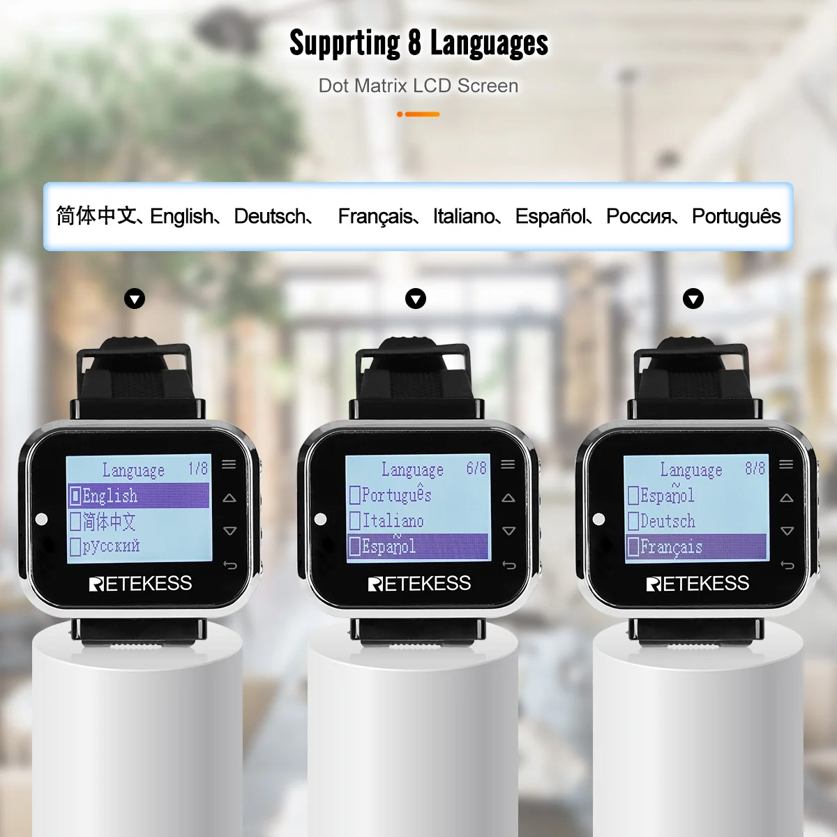 Retekess TD110 Hookah Wireless Waiter Watch Receiver Restaurant Pager 7 Languages 433MHz For Bar Cafe Hotel Customer Service