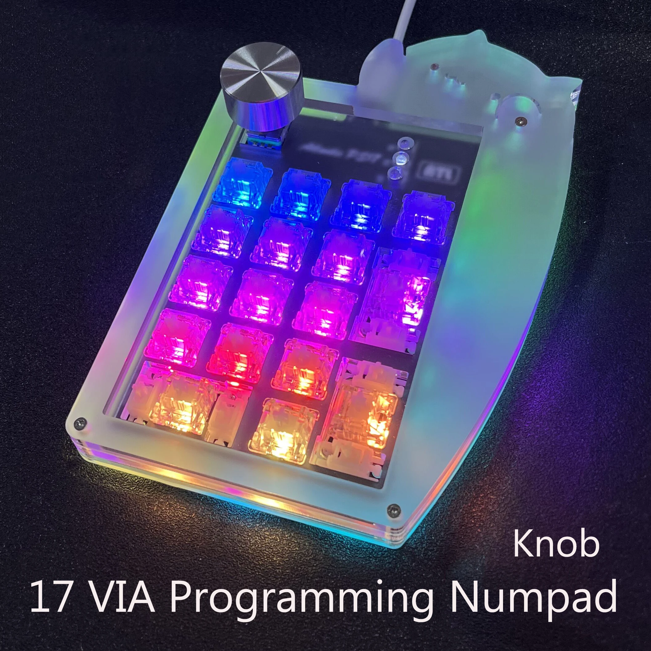 Macropad Gato Bonito 17 Chave Teclado Numérico tipo c Através de Programação Macro Teclado Mecânico Backlight Rgb com Fio
