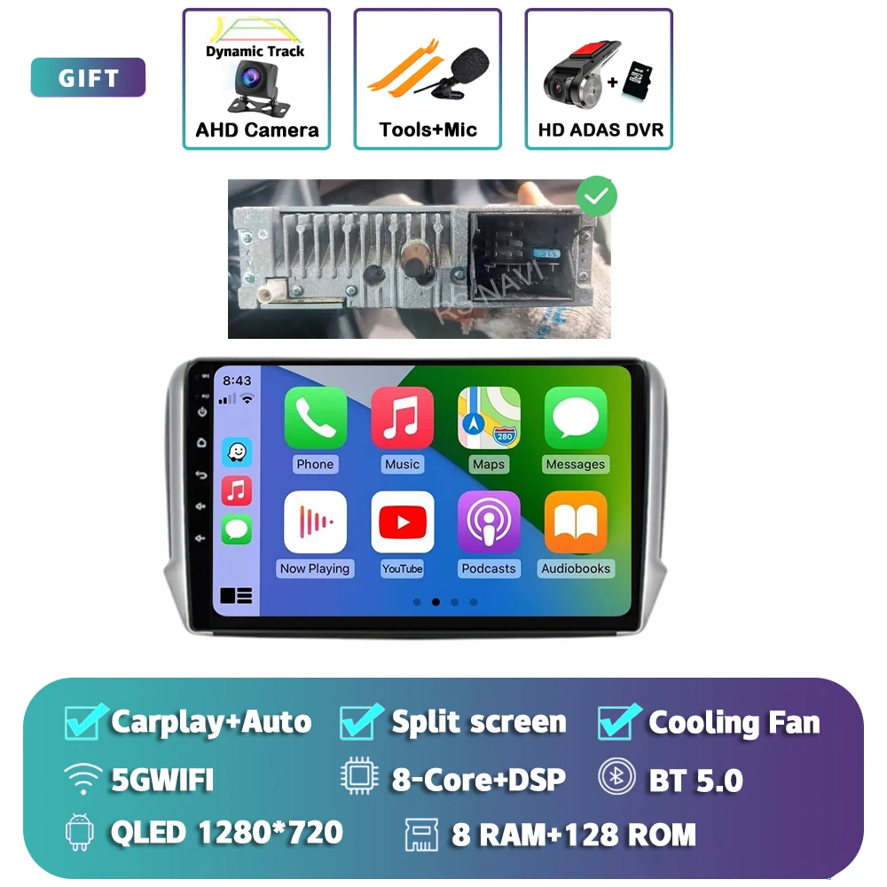 Autoradio Android 10.1" Per Peugeot 208/2008 2012-2018 - CarPlay Wireless, 4+64GB, 8 Core