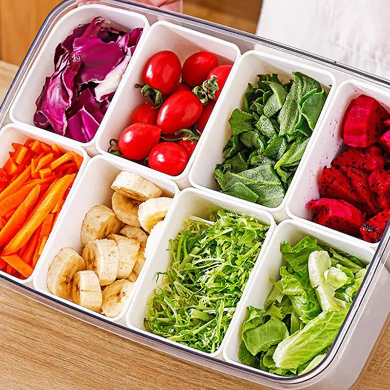 Food Compartment Box Dry Seasoning Storage Box 8 Compartments Sealed Partition Charcuterie Tray With Lid For Kitchen Seasoning