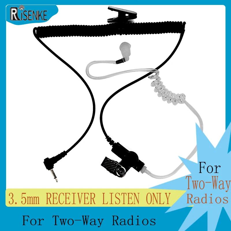 RISENKE 3.5mm RECEIVER Listen Only Earpiece Beige Black Headset Clear Acoustic Tube Audio Kit Police Listening Transceiver Radio