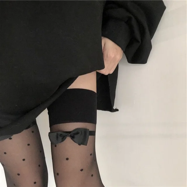 Japanese Style Nylon Long Socks Stockings JK Lolita Sweet Girls Thigh High Stockings Vintage Polka Dot Knee High Socks Stockings 5