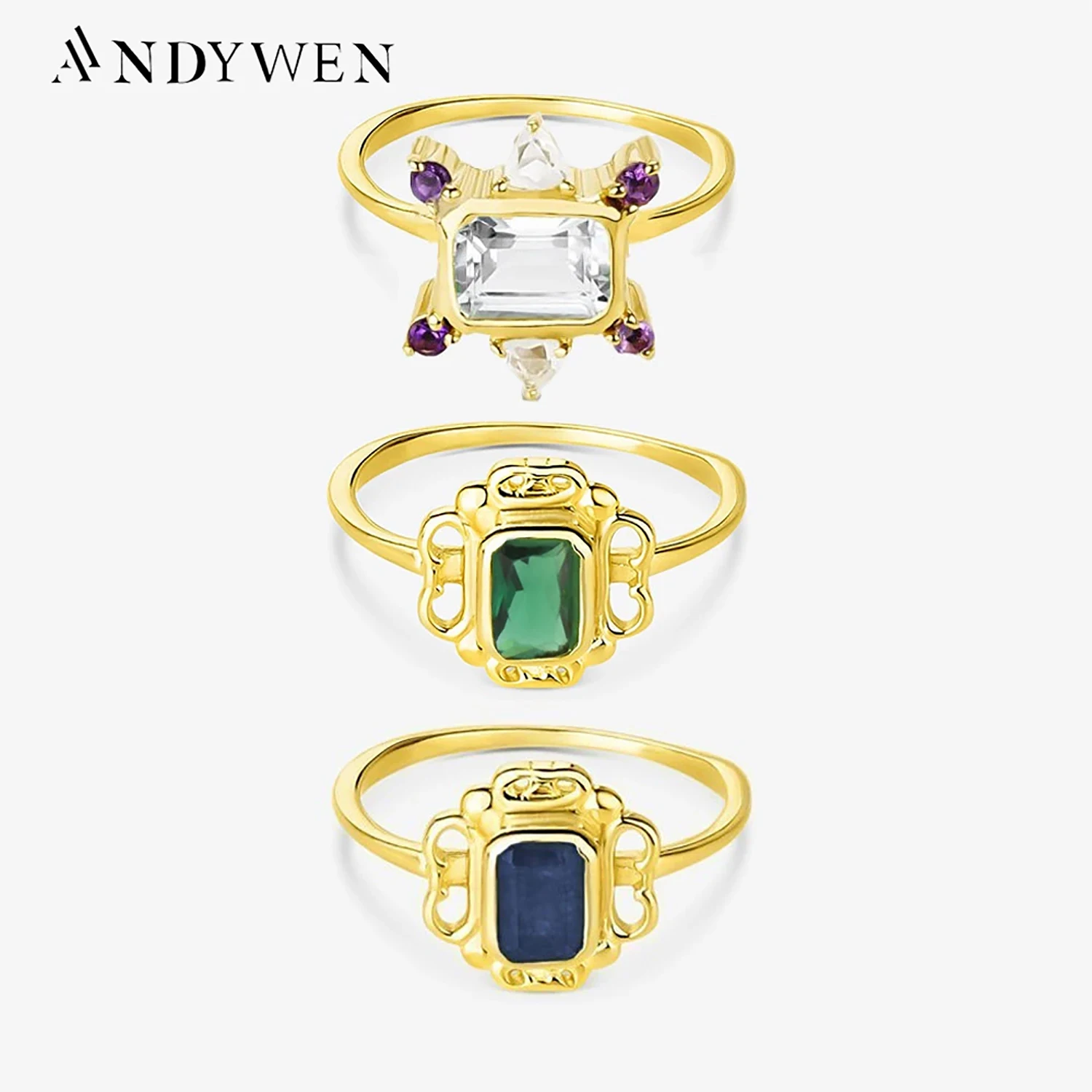 Andywen 100% 925 Sterling Silver Gold Rainbow Anillo Marcela Iolita Rings Alexia Women Luxury Jewelry Women Wedding Gift Party