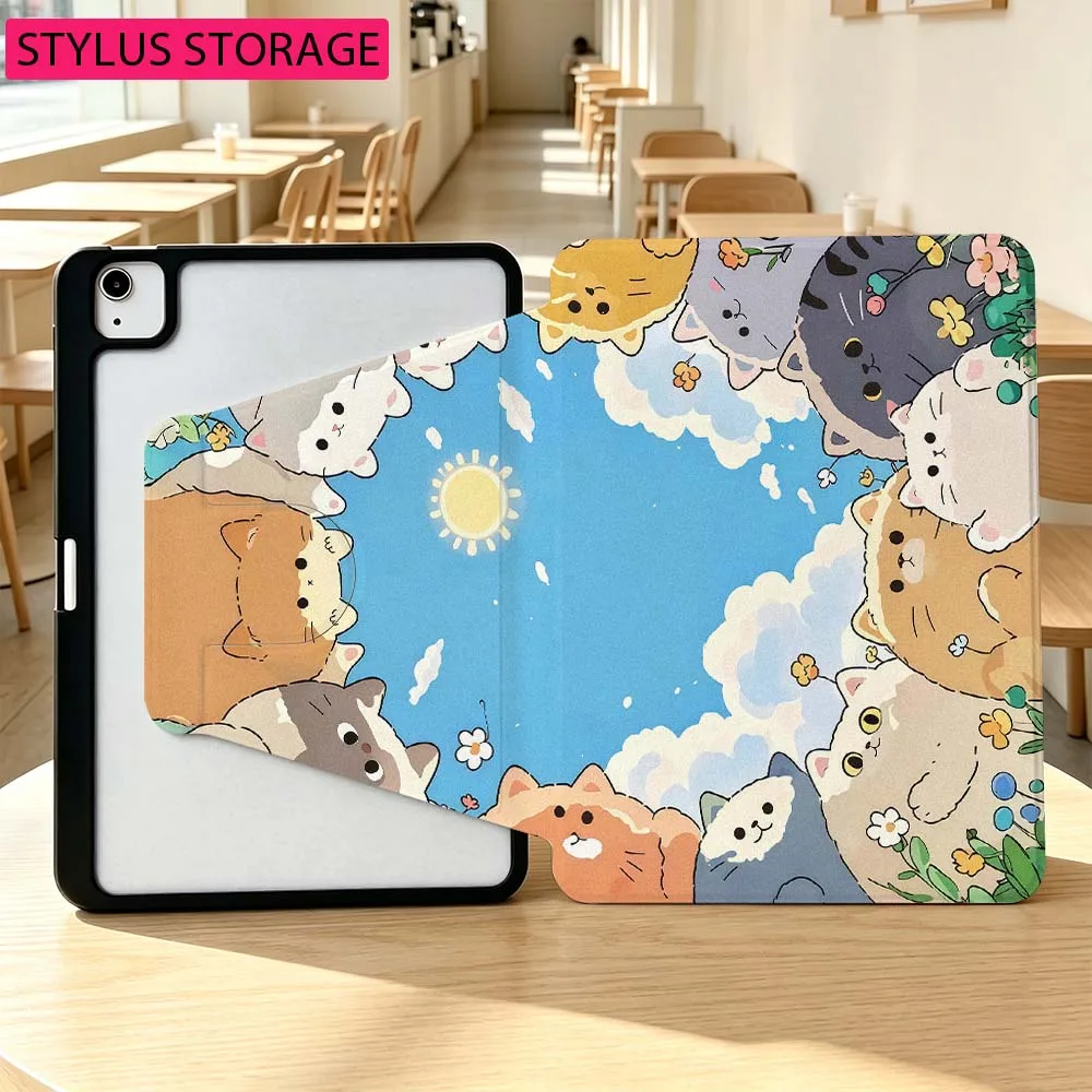 Cartoon Cat Cute 360° Rotation Tablet Case with Pen Slot