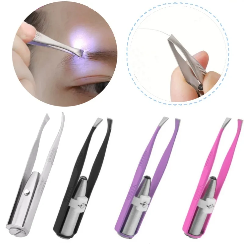 Eyebrow Tweezer LED Light Precision Eyelash Hair Remove Clip Stainless Steel Makeup Tools