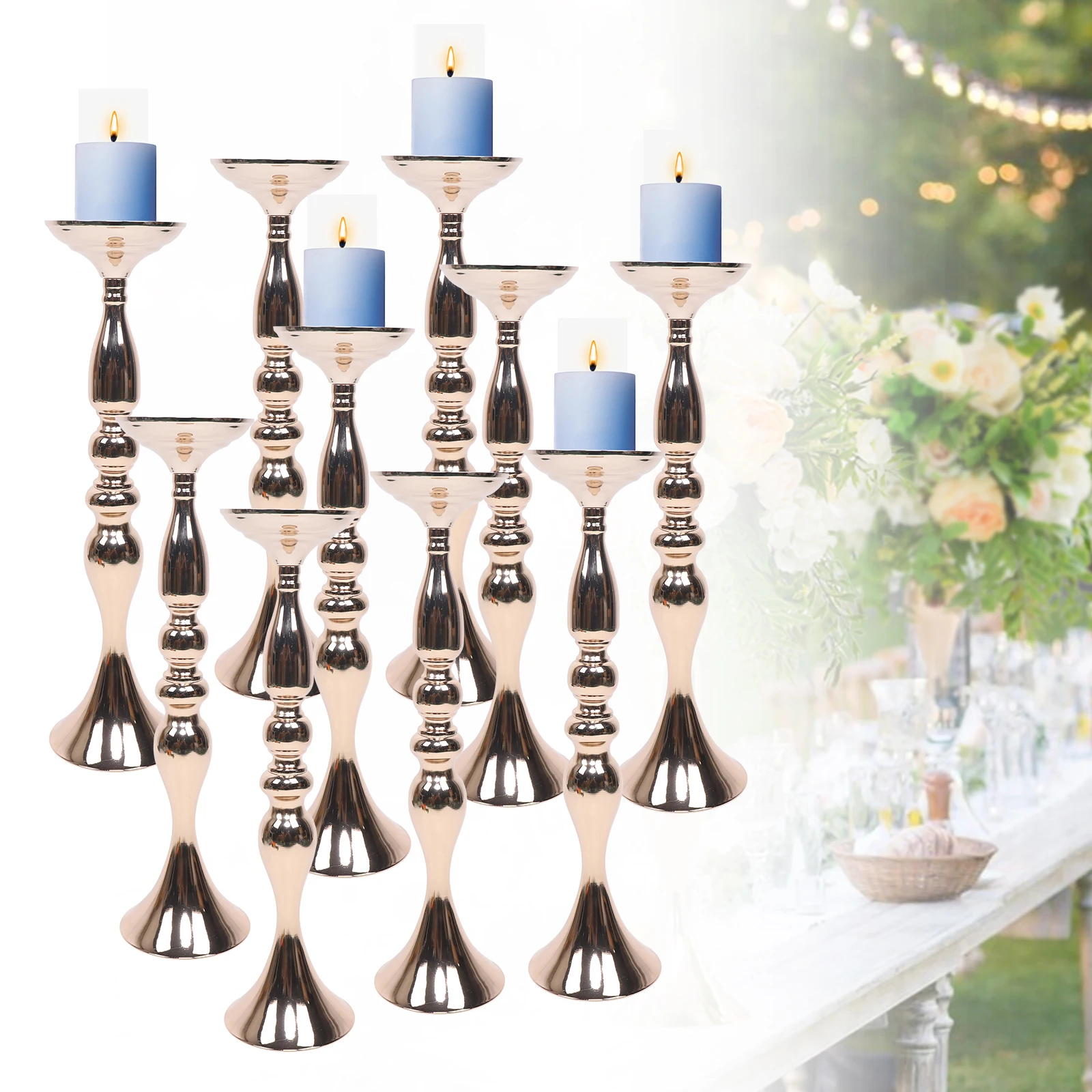 19.5" Tall Gold Candelabra Candle Holders (Set of 10) 2