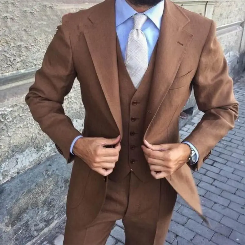 

Wide Notched Lapel Men Suit 2022 Slim Fit One Button Business Formal Prom Groom Tuxedos 3 Pieces Male Suits (Jacket+Vest+Pants)