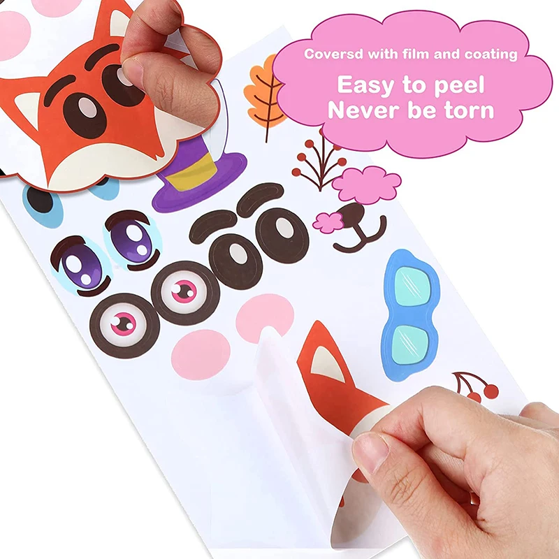12 Blatt Kinder DIY Puzzle Aufkleber Spiele 12 Tiere Gesicht lustig montieren Puzzle Aufkleber Kinder Lernspiel zeug Jungen Mädchen Geschenke – Detail 9