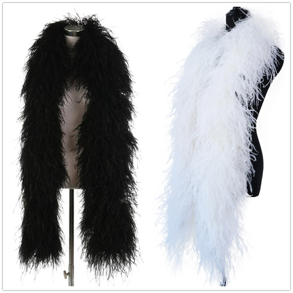 

Black White Ostrich Feather Boa 10 8 6 4 2ply Thick Fluffy Ostrich Feathers Scarf for Costume Dress Sewing Decoration Shawl 2 M