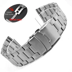 Elegant Metal Watch Strap with Double Press Folding Buckle - Universal Replacement Wristband in Black and Silver, Includes Tool - 22mm (Silver Solid Buckle)