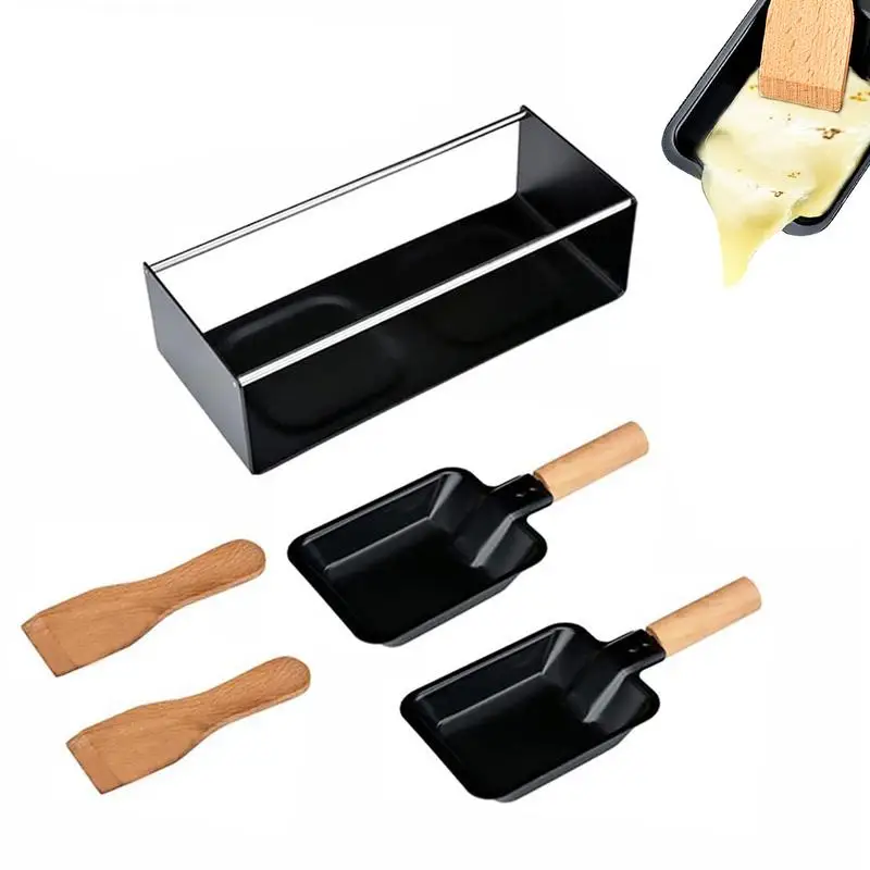 

Cheese Melter Pan Non Stick Raclette Grill Set Portable Carbon Steel Roaster Stove Set Foldable Wooden Handle Melted Cheese