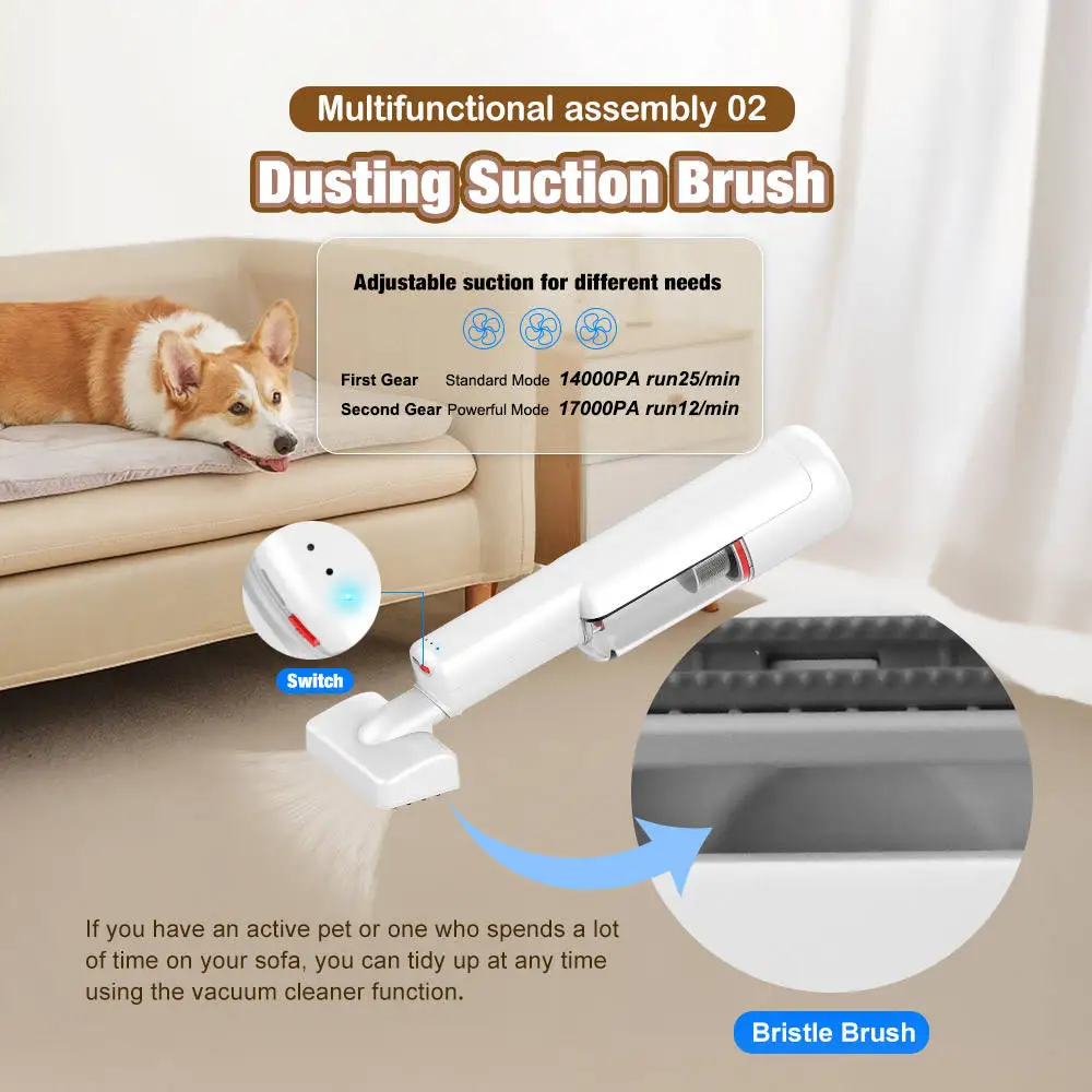 2 in 1 Blow and Suck Portable Pet Vacuum Cleaner with Hair Grooming Kit Wireless Handheld Multi-functional Car Vacuum Cleaner
