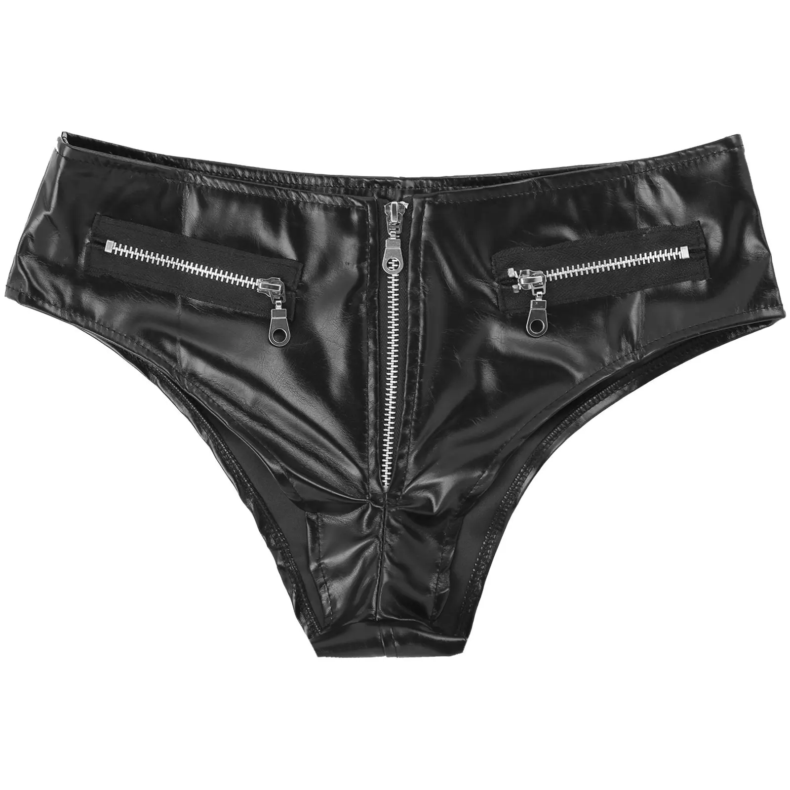 

Women Lingeries Zipper Crotch Underwear Low Waist Briefs PU Leather Briefs Nightwear Panties Rave Party Clubwear Stage Costumes