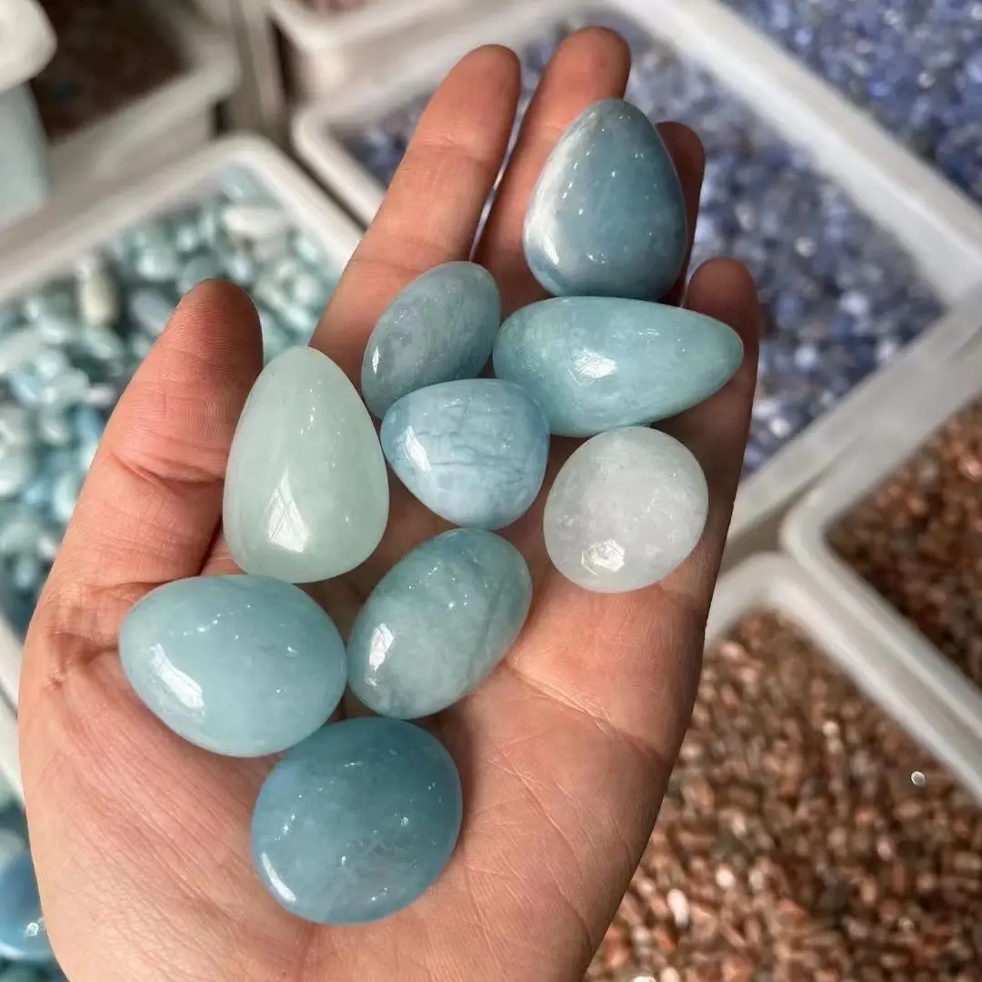 

500g Natural Aquamarine polishing Stone Crystal smooth Collectible Mineral Specimen Healing smooth Gemstone Home Room Decoration