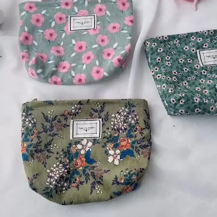 Corduroy Makeup Bag Organizer Clutch Retro Flower Print Cosmetic Bag Wash Women Travel Make Up Pouch Beauty Toilet Storage Cases makeup organizer,cosmetic bag,cosmetic storage bag,makeup bag,cosmetic case,toiletry bag,storage bag,product storage bag