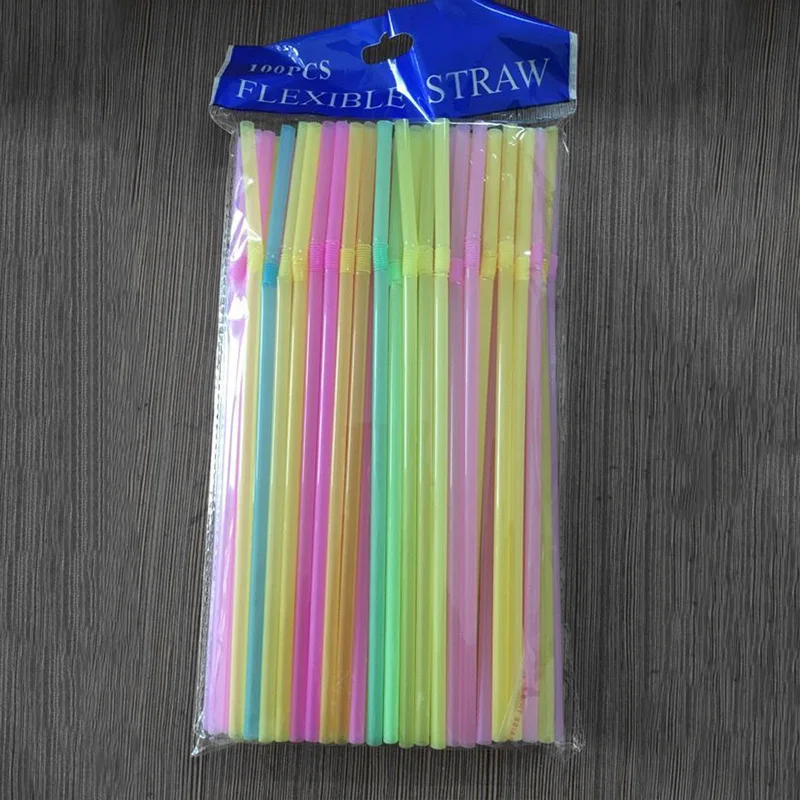 Fluorescent Bendable Drinking Straws Black Birthday Beverage Straws Wedding Decor Mixed Colors Party Supplies disposable plastic straws disposable paper straws