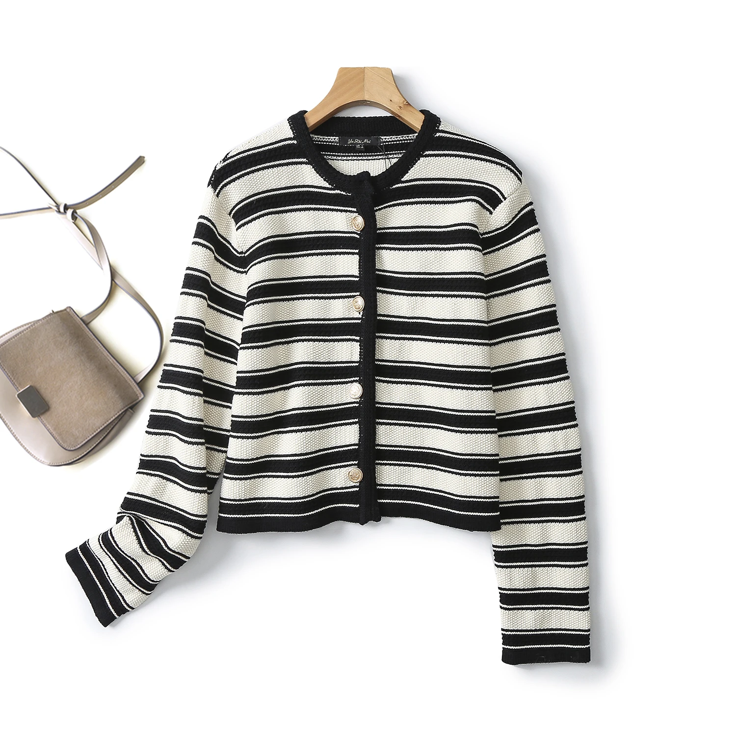 

Ethereal MD 2024 new style of Women's casual little fragrance style gold style striped knit cardigan short coat