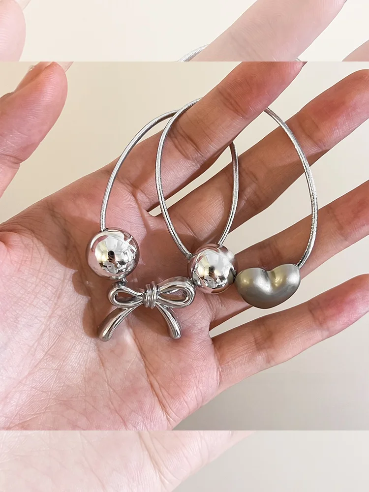 Silver Hair Ties Women's High Elastici Hair Ba  Knot Hair Ba Durable Hair Ba New 2024 Hair Accories