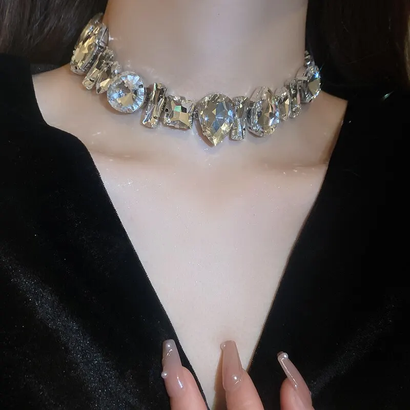Gold Rhinestone Choker Necklace - Layered Choker Necklace